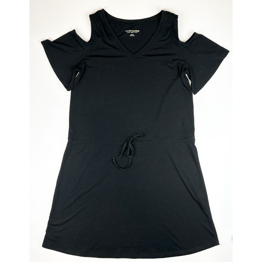 Soft Surroundings Dress Black Casual Sundress Everyday Wear Cold Shoulder, MED